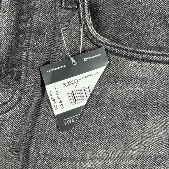 NWT Eddie Bauer Boyfriend Flannel Lined Midrise Straight Jeans Charcoal Size 2 - Picture 8 of 12